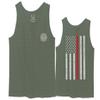 0058. American Flag Thin Red Line Firefighter Support Seal Men's Fitted Tank Top (Olive, X-Large) view 1