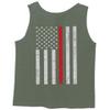 0058. American Flag Thin Red Line Firefighter Support Seal Men's Fitted Tank Top (Olive, X-Large) view 3