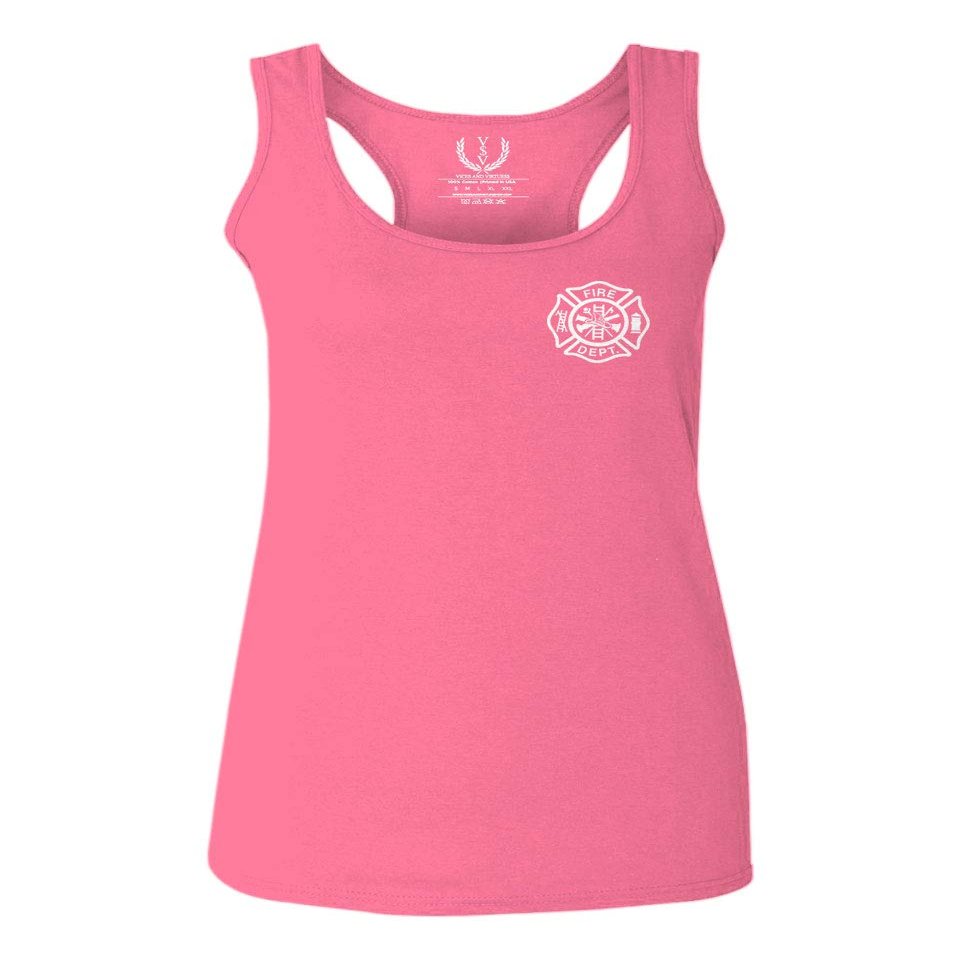 0058. American Flag Thin Red Line Firefighter Support Seal Women's Tank Top Racerback (Pink Large)