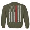 0058. American Flag Thin Red Line Firefighter Support Seal Men's Crewneck Sweatshirt (Olive, Small) view 3