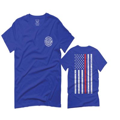 0058. American Flag Thin Red Line Firefighter Support Seal for Men T Shirt (Royal 2X-Large)
