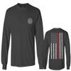 0058. American Flag Thin Red Line Firefighter Support Seal Men's Long Sleeve t Shirt (Characol, Small)