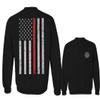 0058. American Flag Thin Red Line Firefighter Support Seal Men's Crewneck Sweatshirt (Black Small)