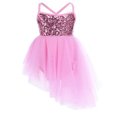 Agoky Girls Sequined Ballerina Costume Camisole Ballet Dance Gymnastics Leotard Tutu Dress Pink 8-10