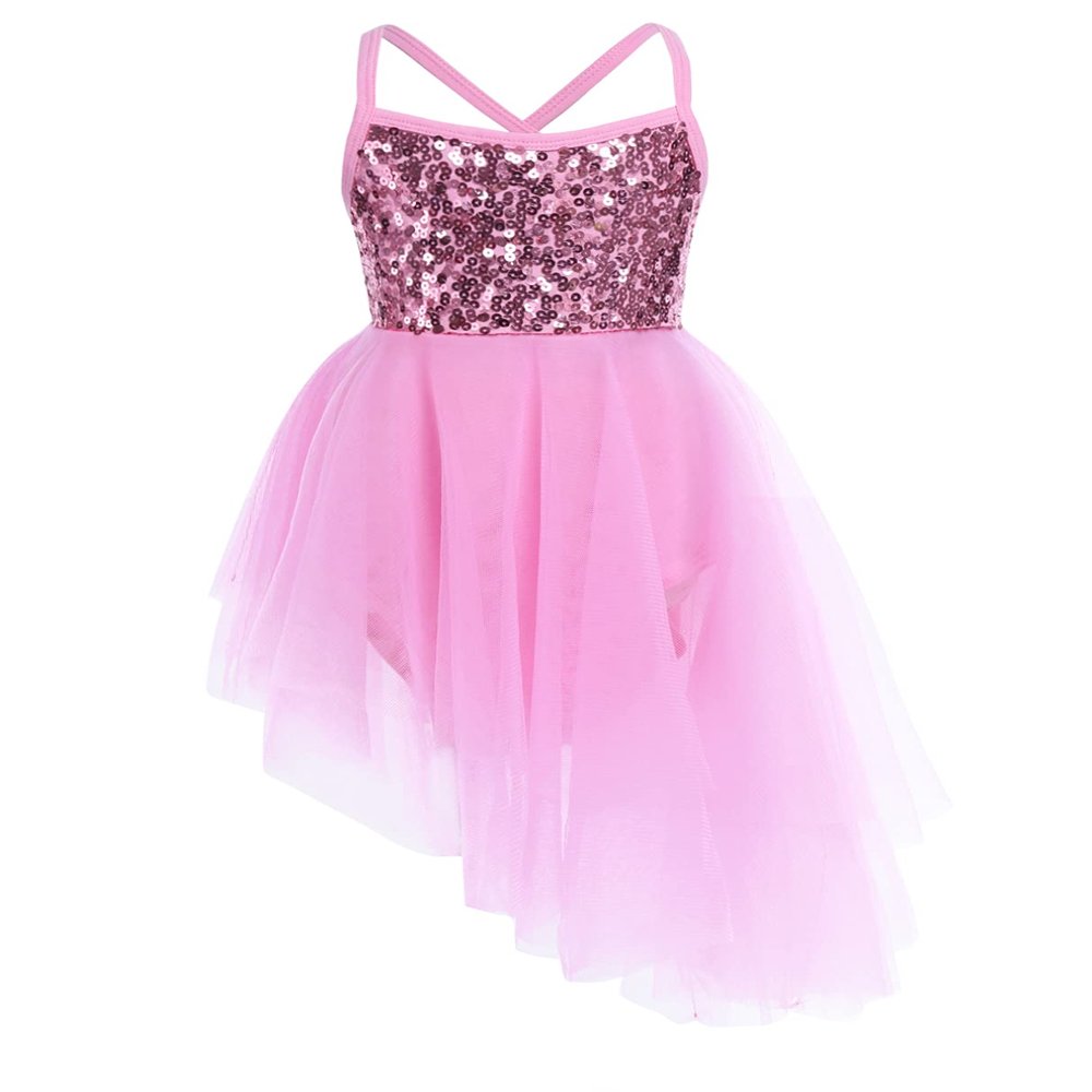 Agoky Girls Sequined Ballerina Costume Camisole Ballet Dance Gymnastics Leotard Tutu Dress Pink 8-10