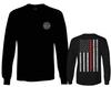 0058. American Flag Thin Red Line Firefighter Support Seal Men's Long Sleeve t Shirt (Black, Medium)