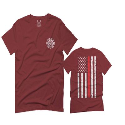 0058. American Flag Thin Red Line Firefighter Support Seal for Men T Shirt (Maroon, 2X Largel)