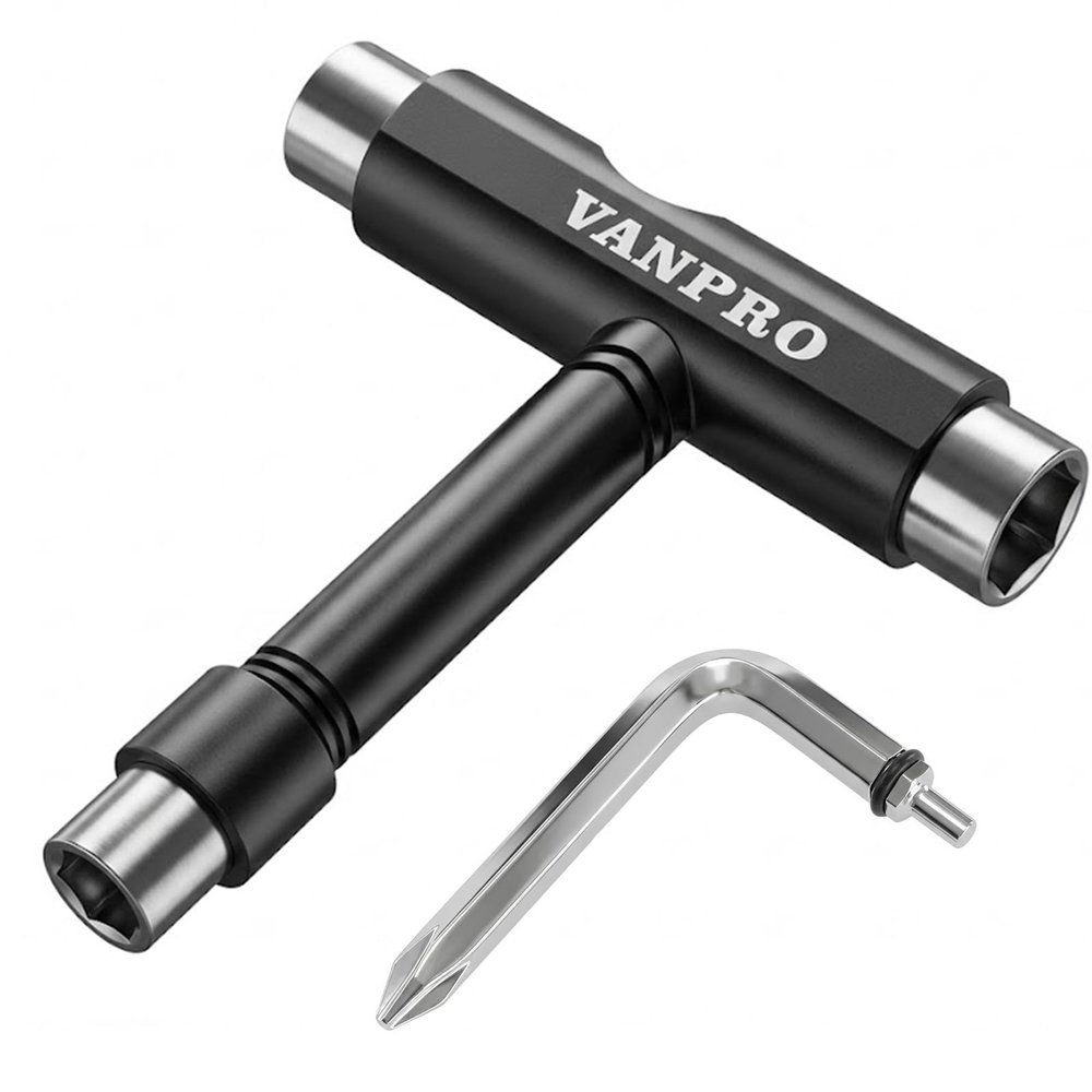 Vanpro skateboard tools skate tool all in oneUsed for installation and maintenance of various skateboards and roller skatesetc.(Snow Black, Pack of 1)
