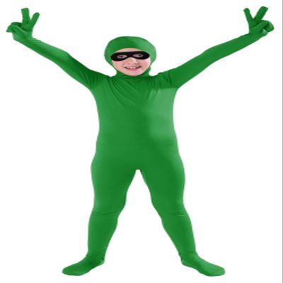 Full Bodysuit Kids Open Face Costume Spandex Stretch Zentai Child Suit (Large, Green)
