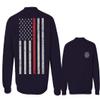 0058. American Flag Thin Red Line Firefighter Support Seal Men's Crewneck Sweatshirt (Navy Medium)