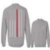 0058. American Flag Thin Red Line Firefighter Support Seal Men's Crewneck Sweatshirt (Light Gray X-Large) view 1