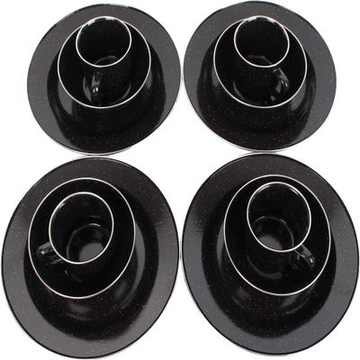 A. Blchl Durable Enamel Camping Dinner Set (Black, 4 Sets)