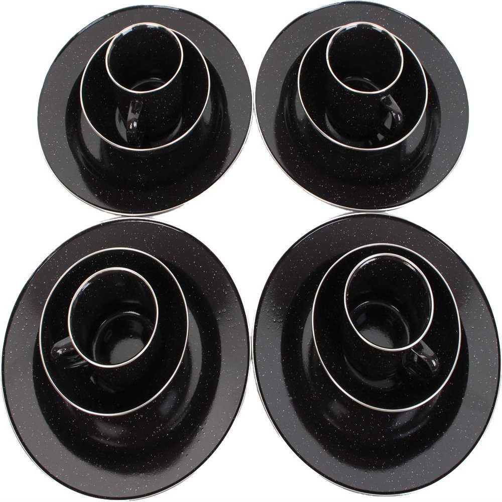 A. Blchl Durable Enamel Camping Dinner Set (Black, 4 Sets)
