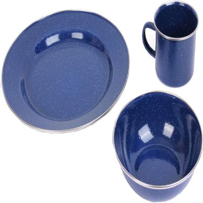 A. Blchl Durable Enamel Camping Dinner Set (Blue, 1 Set)