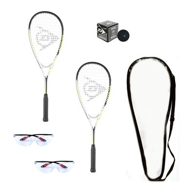 Dunlop Sports Squash Racquet Set (Includes 2 Racquets, 2 Eyeguards, 1 Ball, Cover) (Beginner Package)