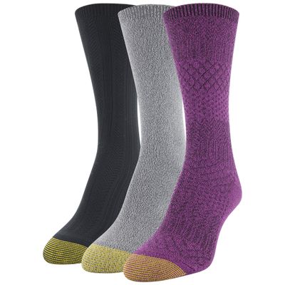 GOLDTOE Women's Ultra Soft Texture Crew Socks, 3 Pairs, Raspberry/Cinder/Black, Shoe Size: 6-9