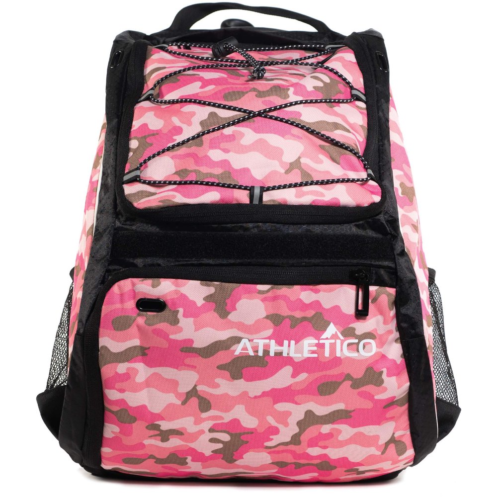 Athletico Baseball Bat Bag - Backpack for Baseball, T-Ball & Softball Equipment & Gear for Youth and Adults | Holds Bat, Helmet, Glove, & Shoes |Shoe Compartment & Fence Hook (Pink Camo)