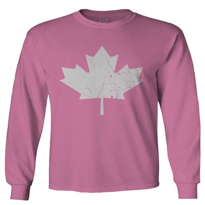 0086. Canada Flag Maple Leaf Canadian Pride Retro Vintage Style Men's Long Sleeve t Shirt (Pink X-Large)