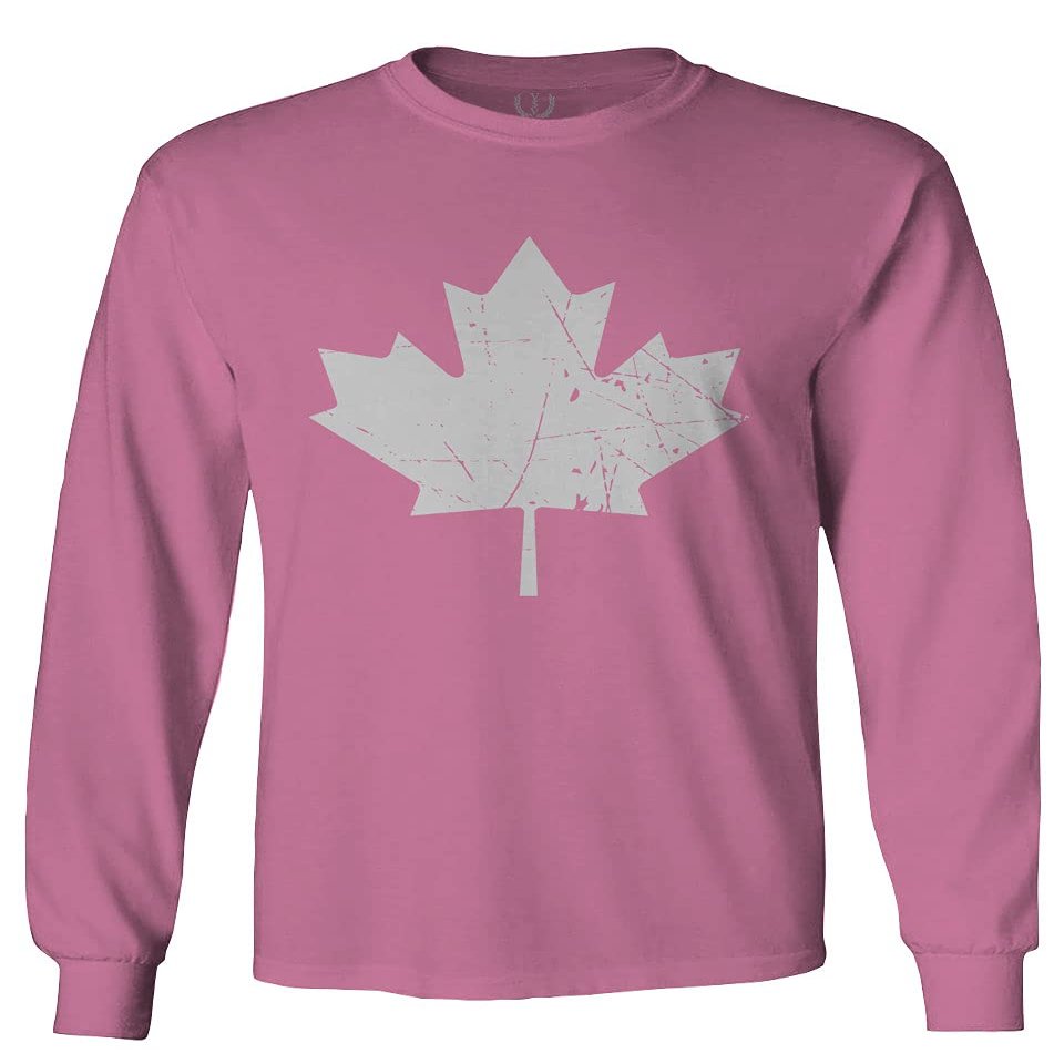 0086. Canada Flag Maple Leaf Canadian Pride Retro Vintage Style Men's Long Sleeve t Shirt (Pink X-Large)