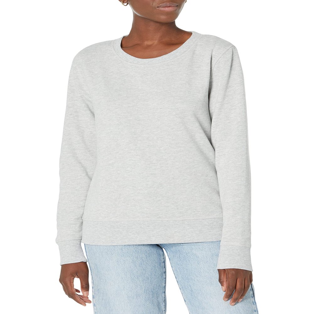 Amazon Essentials Women's Fleece Crewneck Pullover Sweatshirt (Available in Plus Size), Light Grey Heather, Small