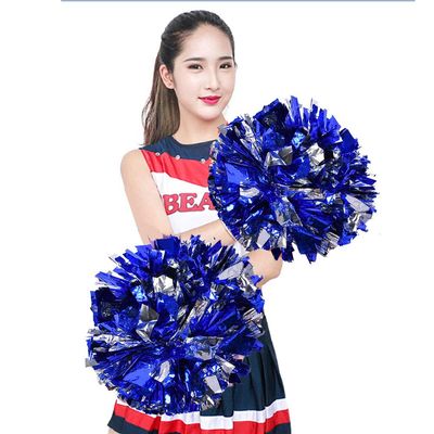 Vbestlife 2 Pack Cheerleading Pompoms, Cheering Squad Spirited Fun Cheerleading Kit Cheerleader Aerobics Pom Poms for Team Spirit Dance Party School Sports Competition Stage Performance(Silver+Blue)