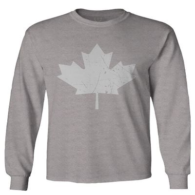 0086. Canada Flag Maple Leaf Canadian Pride Retro Vintage Style Men's Long Sleeve t Shirt (Light Gray Small)