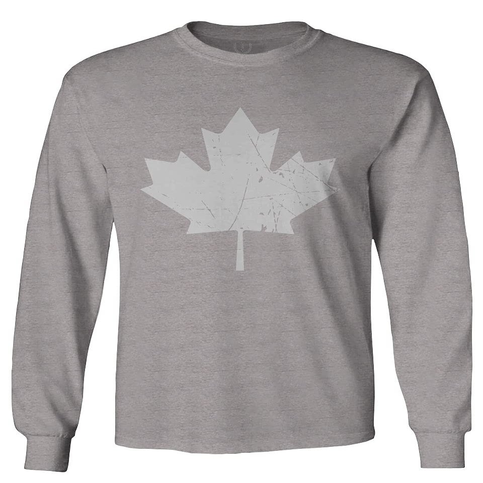 0086. Canada Flag Maple Leaf Canadian Pride Retro Vintage Style Men's Long Sleeve t Shirt (Light Gray Small)