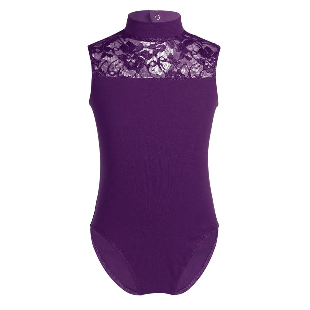 Alvivi Kids Girls High Turtle Neck Lace Back Ballet Dance Gymnastics Leotard Bodysuit Ballerina Dancewear Dancing Outfit Purple 13-14