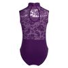 Alvivi Kids Girls High Turtle Neck Lace Back Ballet Dance Gymnastics Leotard Bodysuit Ballerina Dancewear Dancing Outfit Purple 13-14 view 2