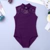 Alvivi Kids Girls High Turtle Neck Lace Back Ballet Dance Gymnastics Leotard Bodysuit Ballerina Dancewear Dancing Outfit Purple 13-14 view 3