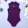 Alvivi Kids Girls High Turtle Neck Lace Back Ballet Dance Gymnastics Leotard Bodysuit Ballerina Dancewear Dancing Outfit Purple 13-14 view 4