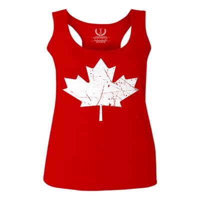 0086. Canada Flag Maple Leaf Canadian Pride Retro Vintage Style Women's Tank Top Racerback (Red, Large)