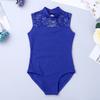Alvivi Kids Girls High Turtle Neck Lace Back Ballet Dance Gymnastics Leotard Bodysuit Ballerina Dancewear Dancing Outfit Blue 9-10 view 3