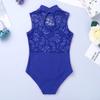 Alvivi Kids Girls High Turtle Neck Lace Back Ballet Dance Gymnastics Leotard Bodysuit Ballerina Dancewear Dancing Outfit Blue 9-10 view 4
