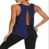 Bestisun Women Yoga Athletic Tops Tie Back Workout Tennis Gym Shirts Backless Active Fitness Running Clothes Navy Blue S view 3