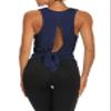 Bestisun Women Yoga Athletic Tops Tie Back Workout Tennis Gym Shirts Backless Active Fitness Running Clothes Navy Blue S view 4