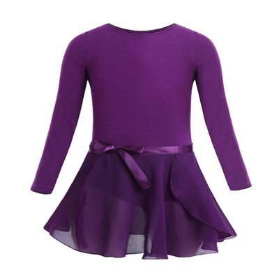 Agoky Girls Ballerina Ballet Dance Gymnastics Gym Leotard Tutu Dress Long Sleeves Dark Purple 8-10