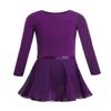 Agoky Girls Ballerina Ballet Dance Gymnastics Gym Leotard Tutu Dress Long Sleeves Dark Purple 8-10 view 2