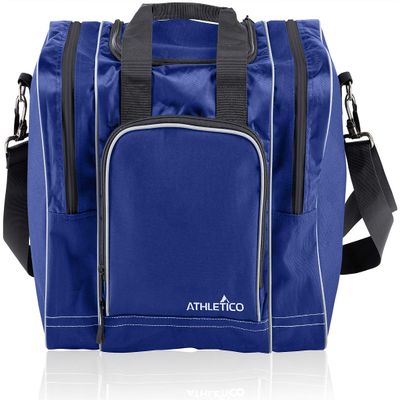 Athletico Bowling Bag for Single Ball - Single Ball Tote Bag With Padded Ball Holder - Fits a Single Pair of Bowling Shoes Up to Mens Size 14 (Blue)