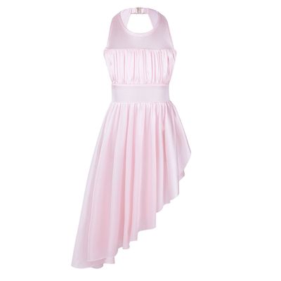 Agoky Girls Back Clasp Irregular Hem Halter Ballet Dancewear Gymnastics Leotard Tutu Dress Pink 5-6