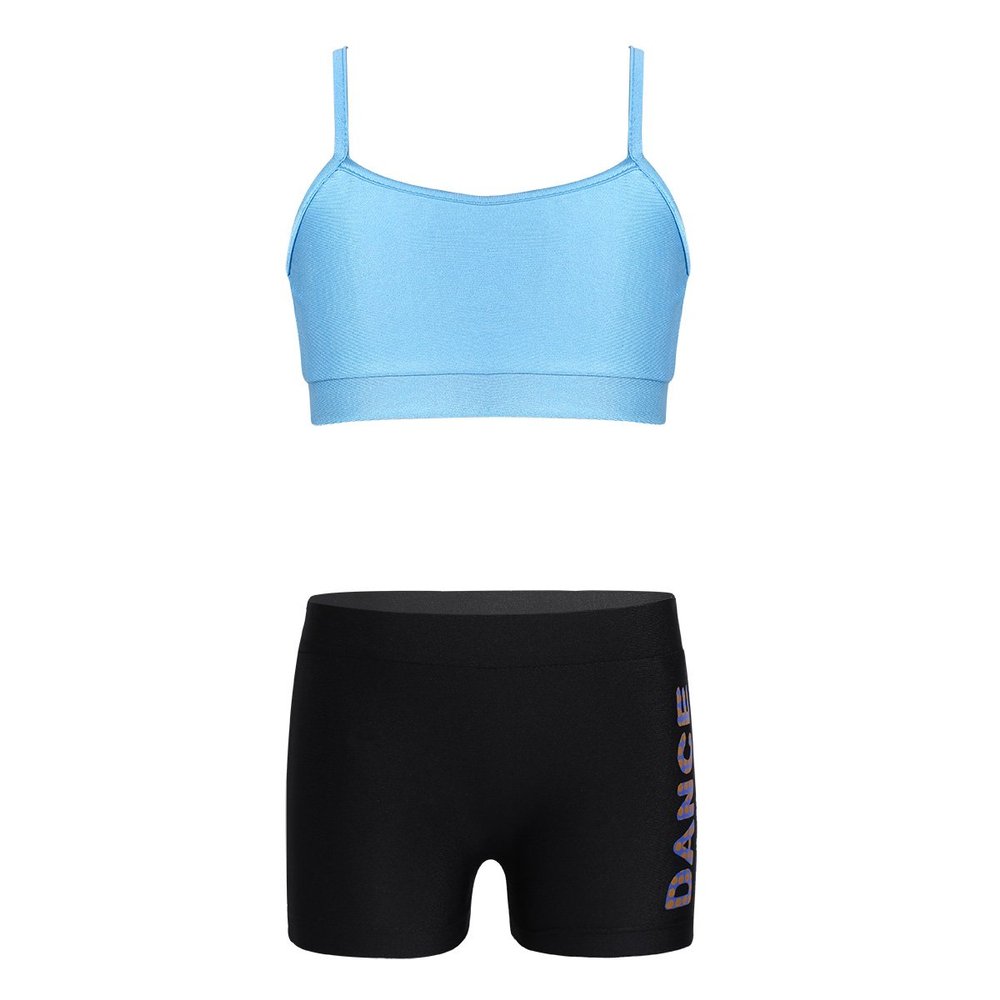 Agoky Girls Spaghetti Straps Top with Bottoms Tankini Swimming Suit Beachwear Sky Blue&Black 3-4