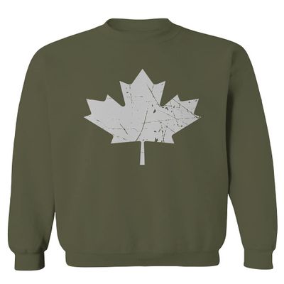 0086. Canada Flag Maple Leaf Canadian Pride Retro Vintage Style Men's Crewneck Sweatshirt (Olive, Medium)