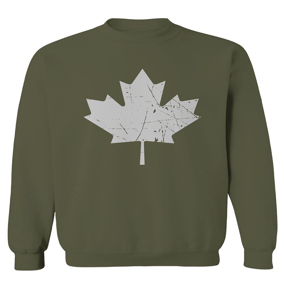 0086. Canada Flag Maple Leaf Canadian Pride Retro Vintage Style Men's Crewneck Sweatshirt (Olive, Medium)