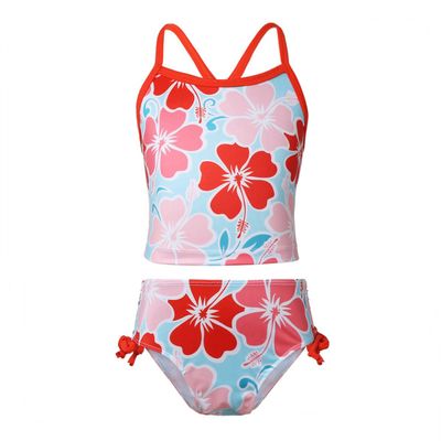 FEESHOW Big Girls Youth Tie-Dye Two Piece Tankini Swimsuit Halter Bathing Suit Tank Top with Triangle Brefs Orange Pink Floral 3