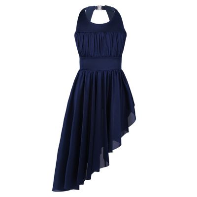 Agoky Girls Back Clasp Irregular Hem Halter Ballet Dancewear Gymnastics Leotard Tutu Dress Navy Blue 3-4