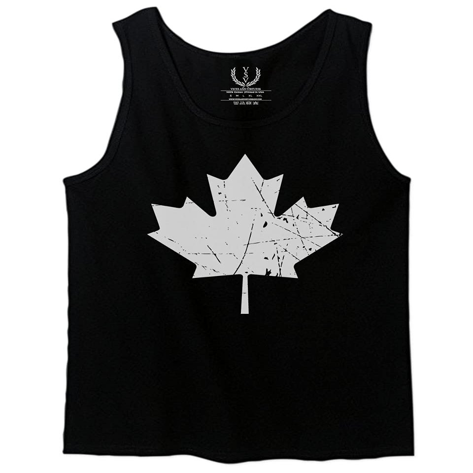 0086. Canada Flag Maple Leaf Canadian Pride Retro Vintage Style Men's Tank Top (Black, 2X-Large)