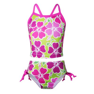 FEESHOW Big Girls Youth Tie-Dye Two Piece Tankini Swimsuit Halter Bathing Suit Tank Top with Triangle Brefs Rose Floral 14