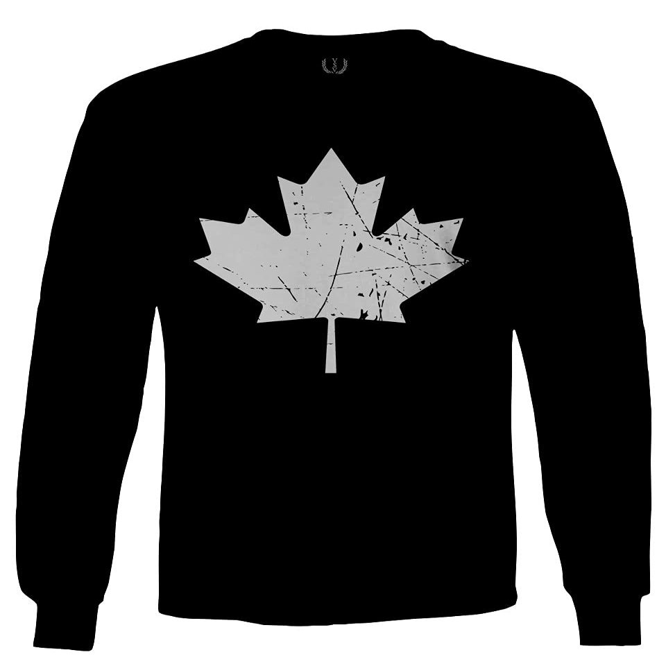 0086. Canada Flag Maple Leaf Canadian Pride Retro Vintage Style Men's Long Sleeve t Shirt (Black, Small)