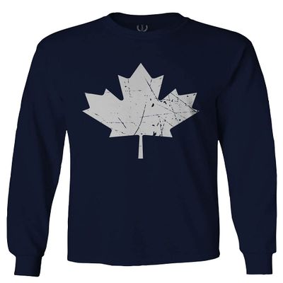 0086. Canada Flag Maple Leaf Canadian Pride Retro Vintage Style Men's Long Sleeve t Shirt (Characol, 2X Large)
