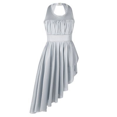 Agoky Girls Back Clasp Irregular Hem Halter Ballet Dancewear Gymnastics Leotard Tutu Dress Grey 3-4